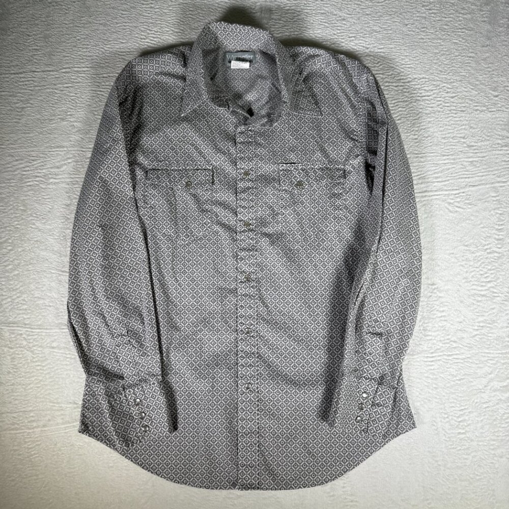 Vintage Mens Wrangler Rancher Western Shirt Pearl‎ Snap Buttons Pockets Size Med
